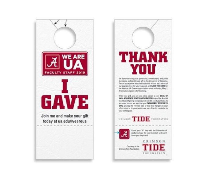 Magellan custom door hanger sticker sheets.
